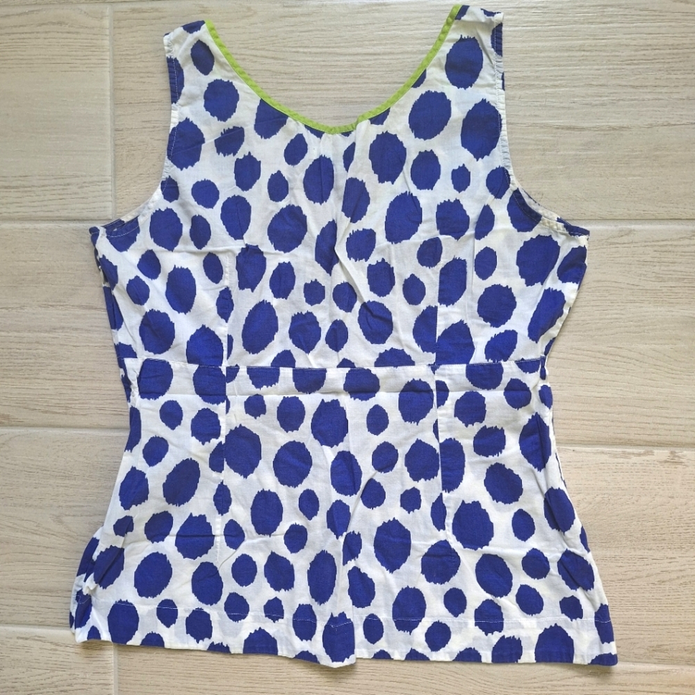 Boden Women's White And Blue Polka Dot Cotton V-neck Tank Top - Size 10 - Picture 7 of 10